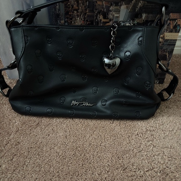 Betsey Johnson Black Embossed Skull Shoulder Bag